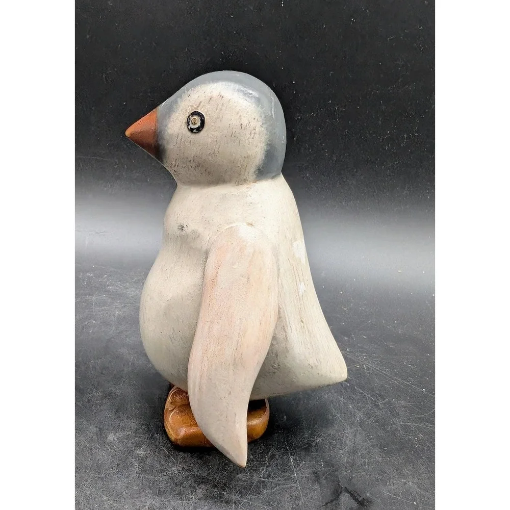 DCUK‎ Hand Carved Bamboo Root Penguin Chick Figurine Grey White Wood Bird Decor